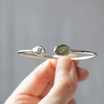 Moldavite and Herkimer Diamond Bracelet, Sterling Silver