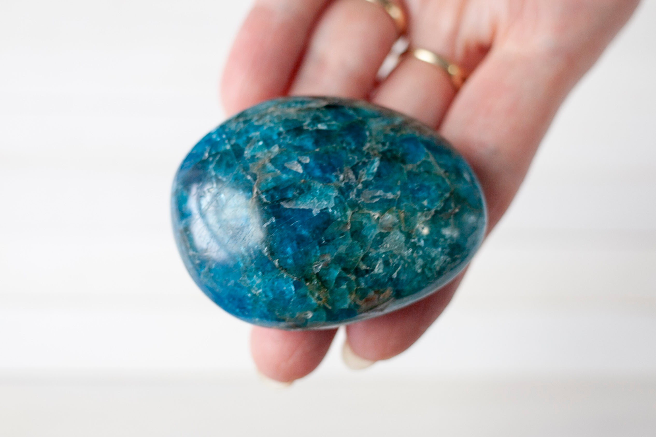 Blue Apatite Palm Stone. Apatite is a popular stone for lapidary work.