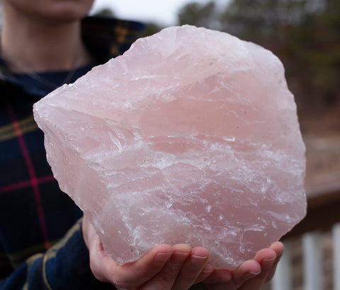 large raw rose quartz stone