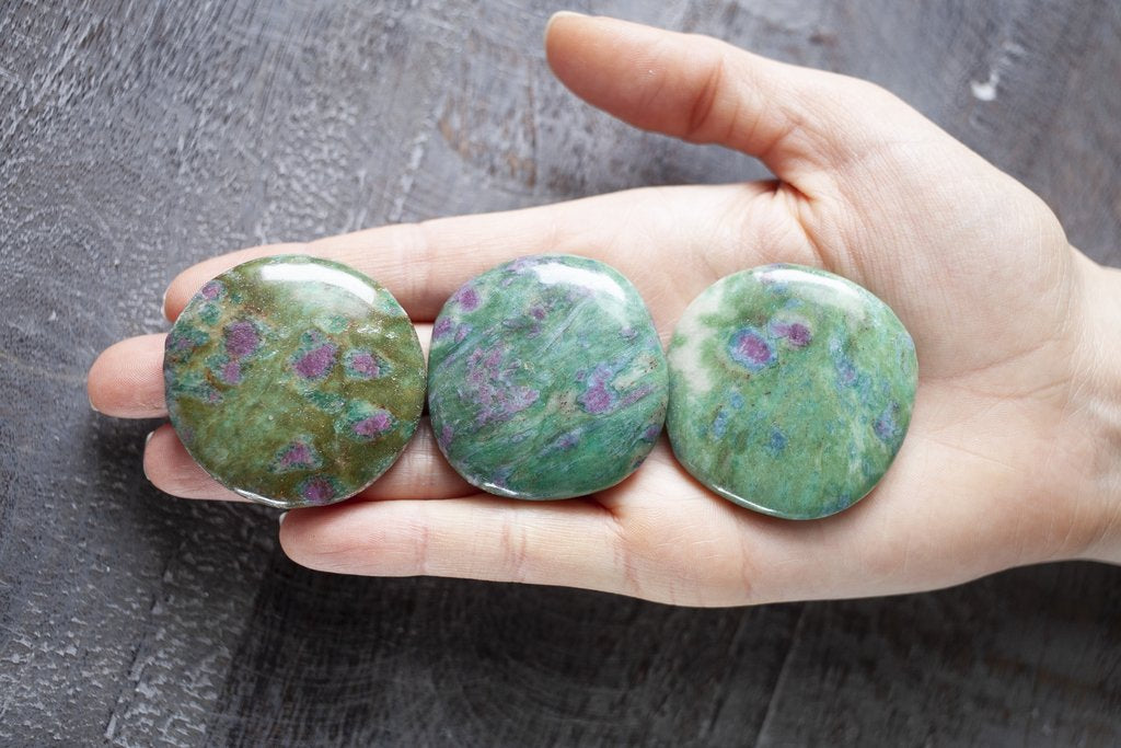 Ruby Fuchsite Palm Stones are perfect for carrying with you throughout the day.