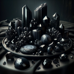 black crystals and stones